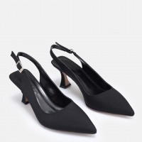 Siyah Saten Arkası Açık Stiletto