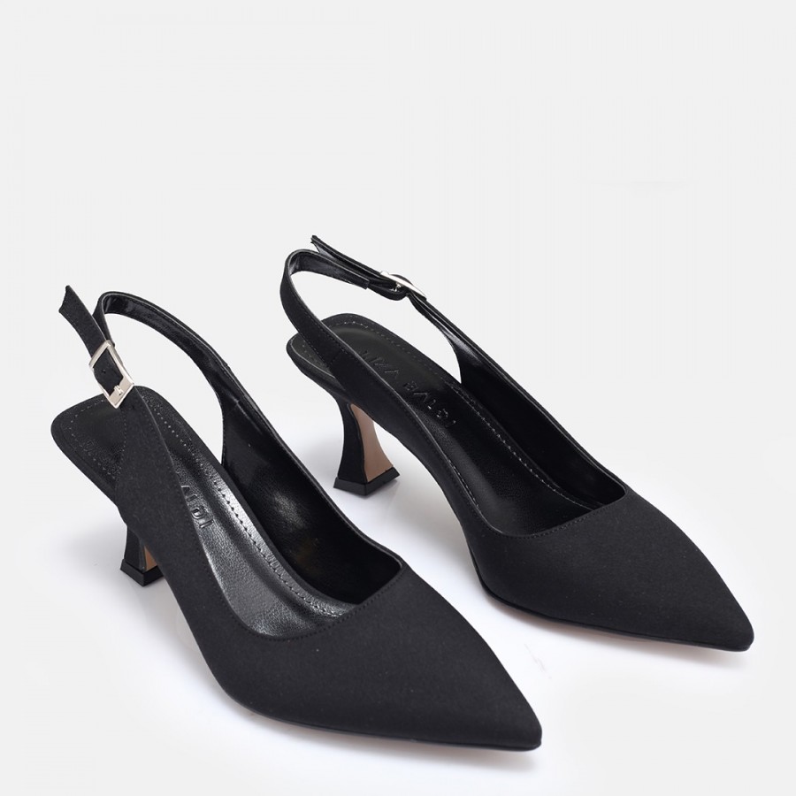 Siyah Saten Arkası Açık Stiletto