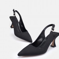 Siyah Saten Arkası Açık Stiletto