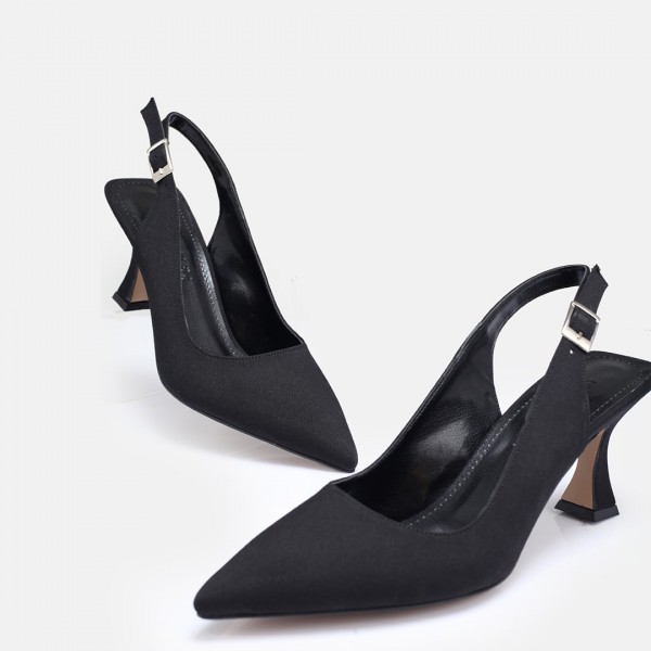 Siyah Saten Arkası Açık Stiletto