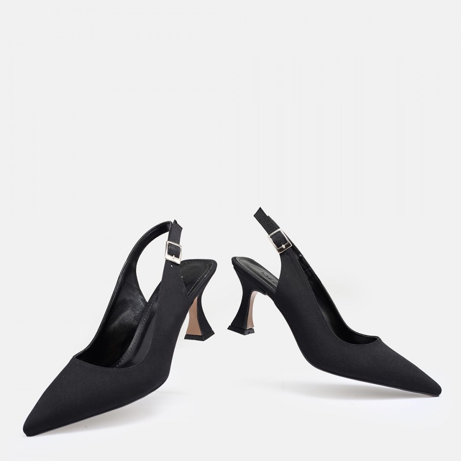 Siyah Saten Arkası Açık Stiletto