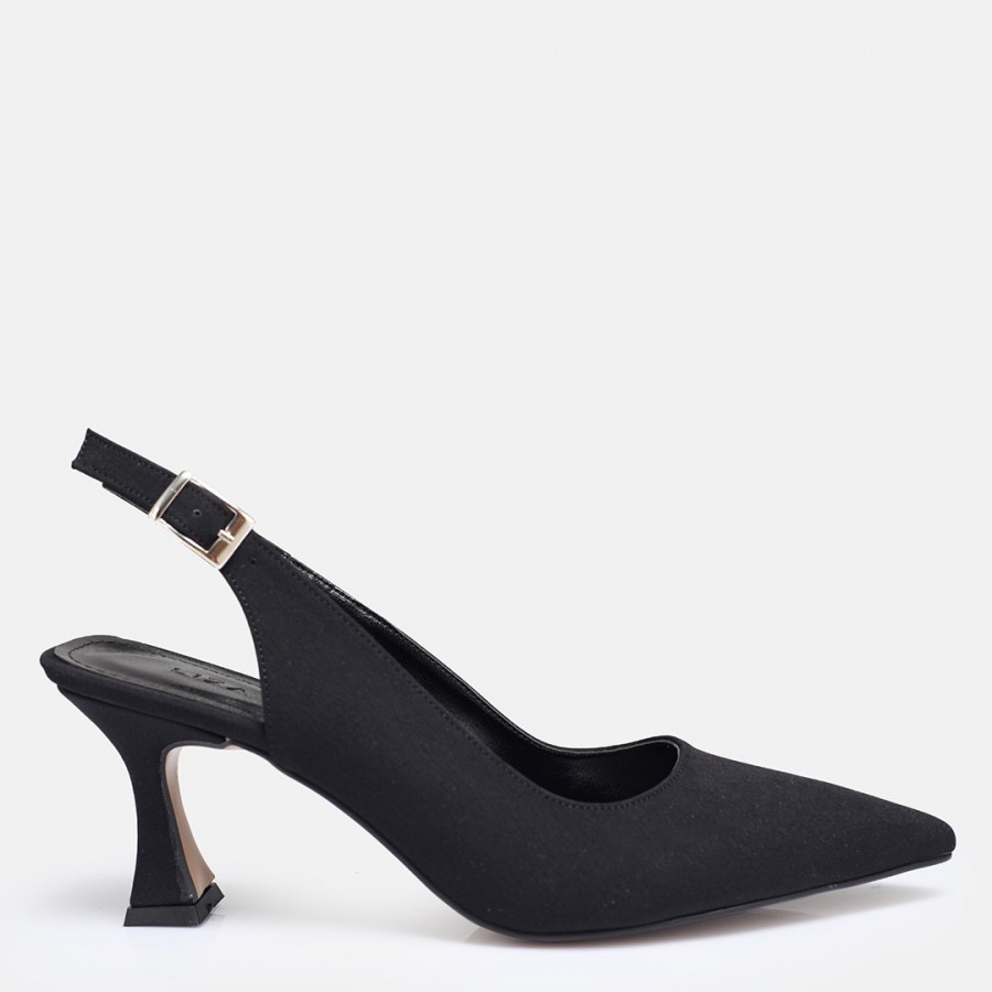 Siyah Saten Arkası Açık Stiletto