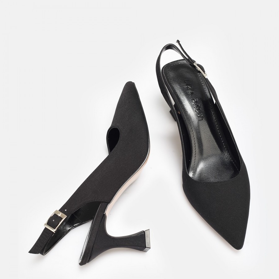 Siyah Saten Arkası Açık Stiletto
