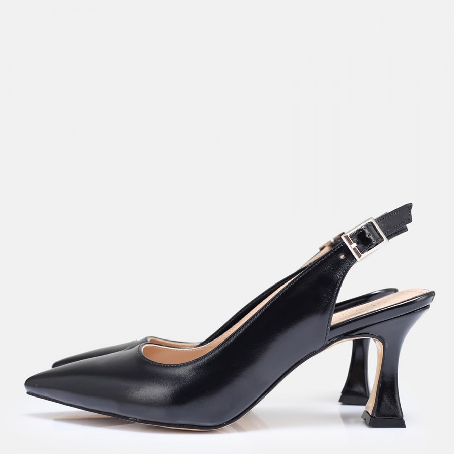 Siyah Parlak Arkası Açık Stiletto