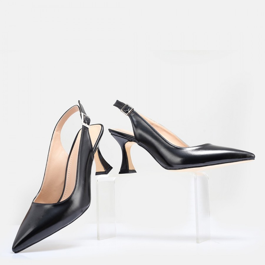 Siyah Parlak Arkası Açık Stiletto