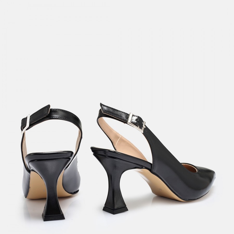 Siyah Parlak Arkası Açık Stiletto