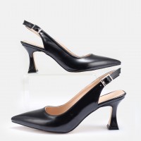 Siyah Parlak Arkası Açık Stiletto