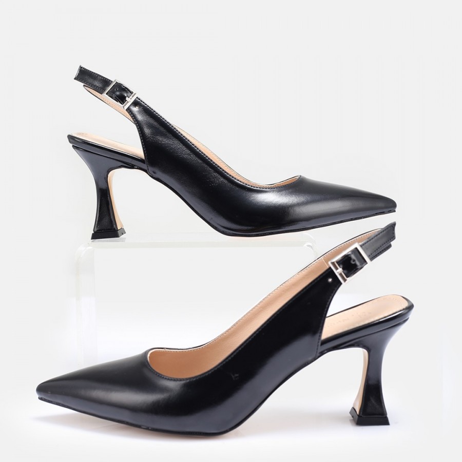 Siyah Parlak Arkası Açık Stiletto
