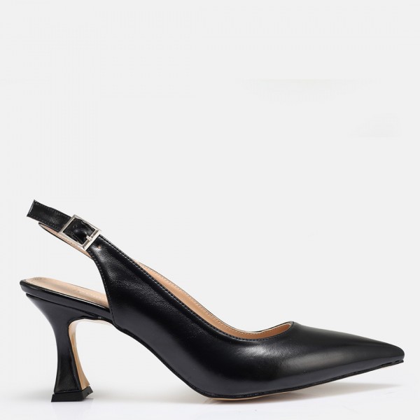 Siyah Parlak Arkası Açık Stiletto