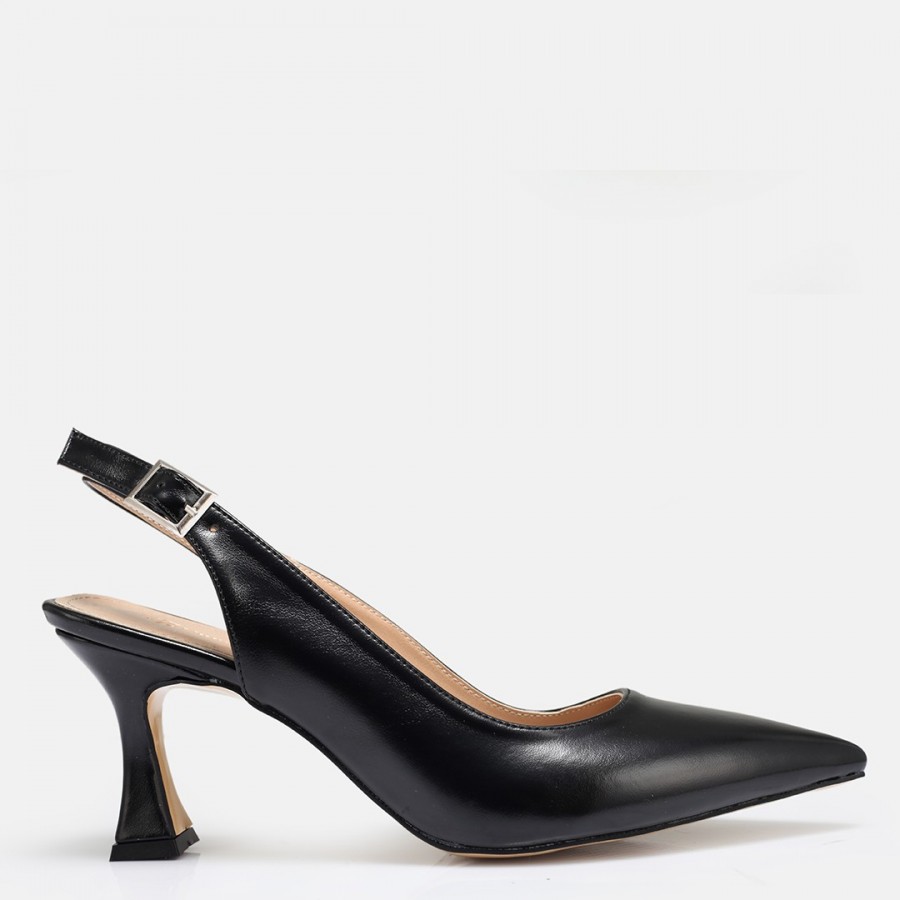 Siyah Parlak Arkası Açık Stiletto