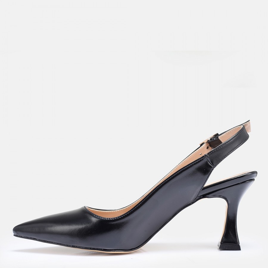 Siyah Parlak Arkası Açık Stiletto