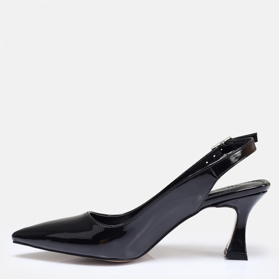 Arkası Açık Stiletto Siyah Rugan