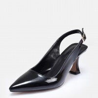 Arkası Açık Stiletto Siyah Rugan