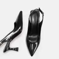 Arkası Açık Stiletto Siyah Rugan