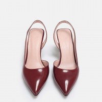 Bordo Rugan Arkası Açık Stiletto