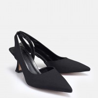 Siyah Saten Arkası Açık Stiletto