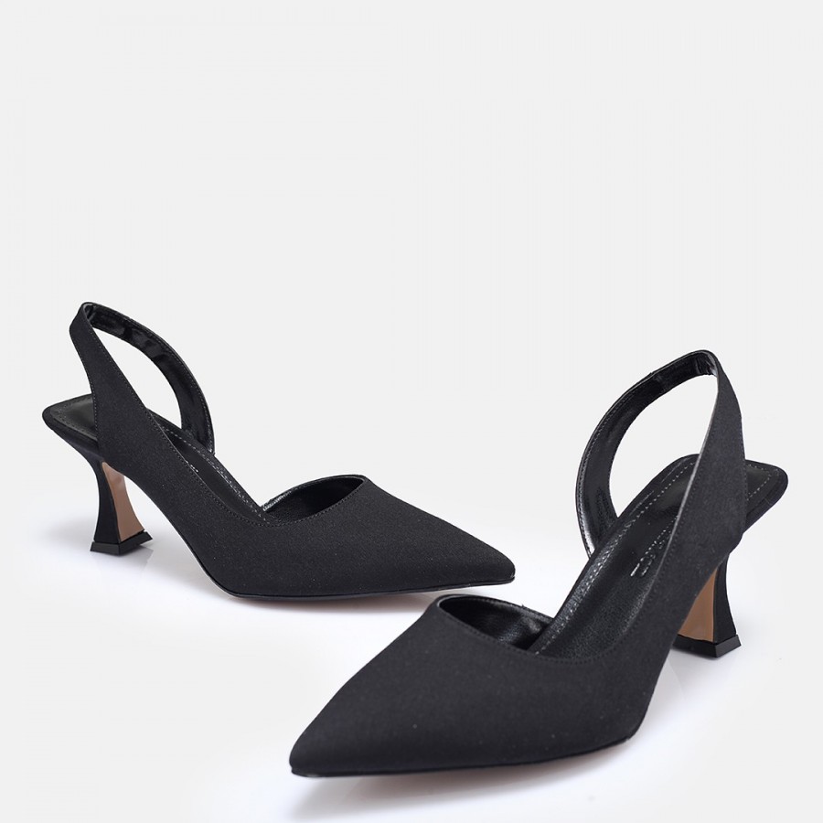 Siyah Saten Arkası Açık Stiletto