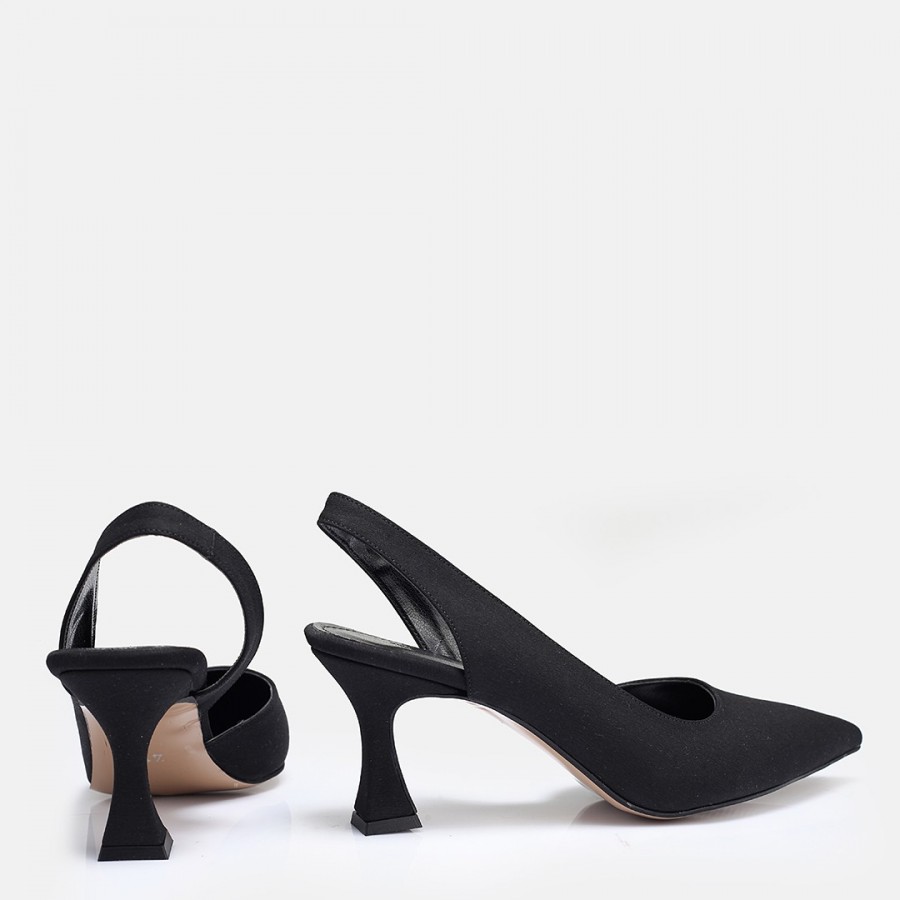 Siyah Saten Arkası Açık Stiletto