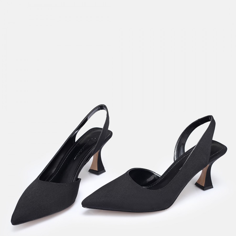 Siyah Saten Arkası Açık Stiletto