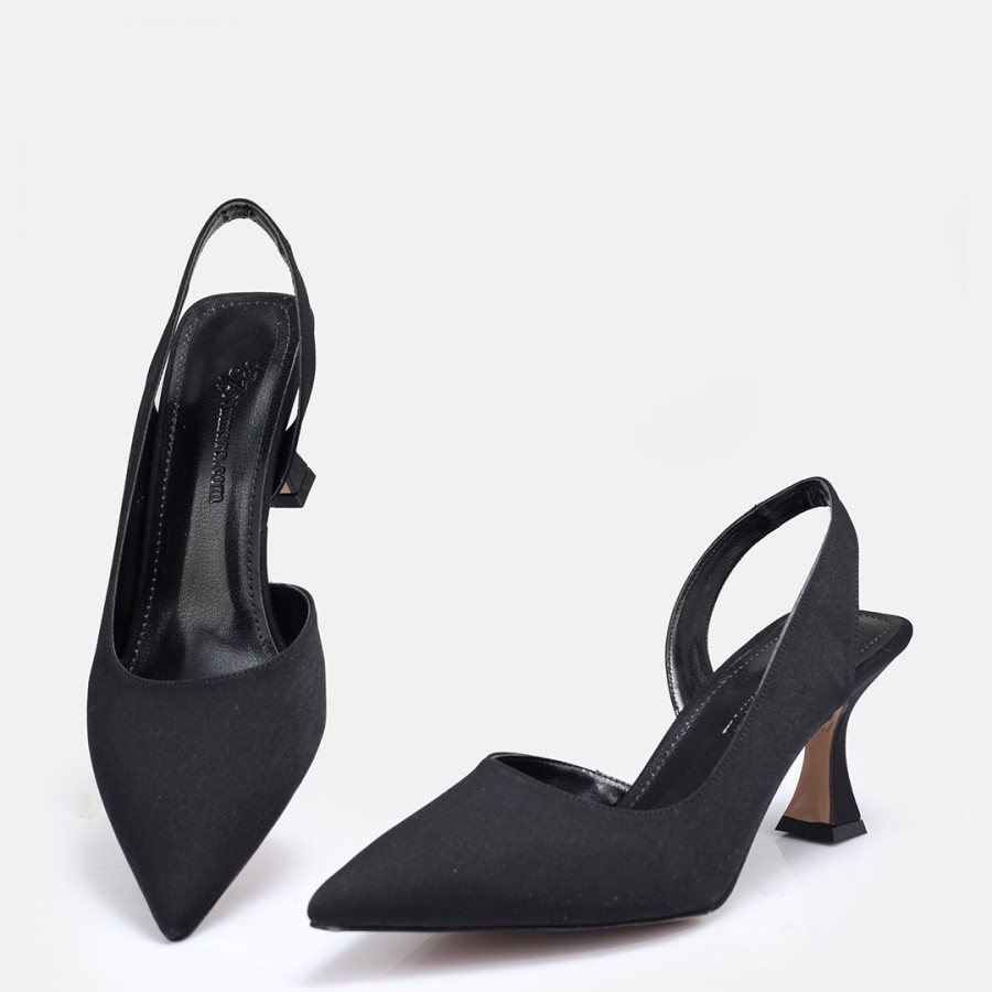 Siyah Saten Arkası Açık Stiletto