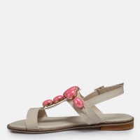 Pembe Tokalı Bej Sandalet