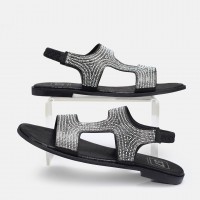 Siyah Yaldızlı Taşlı Sandalet