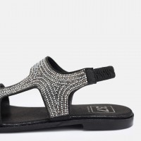 Siyah Yaldızlı Taşlı Sandalet