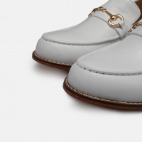 Beyaz Hakiki Deri Zincirli Loafer Ayakkabı