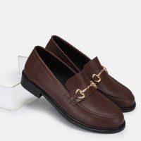 Kahverengi Hakiki Deri Zincirli Loafer Ayakkabı