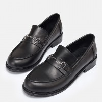 Siyah Hakiki Deri Zincirli Loafer Ayakkabı
