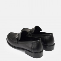 Siyah Hakiki Deri Zincirli Loafer Ayakkabı