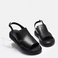 Siyah Hakiki Deri Sandalet