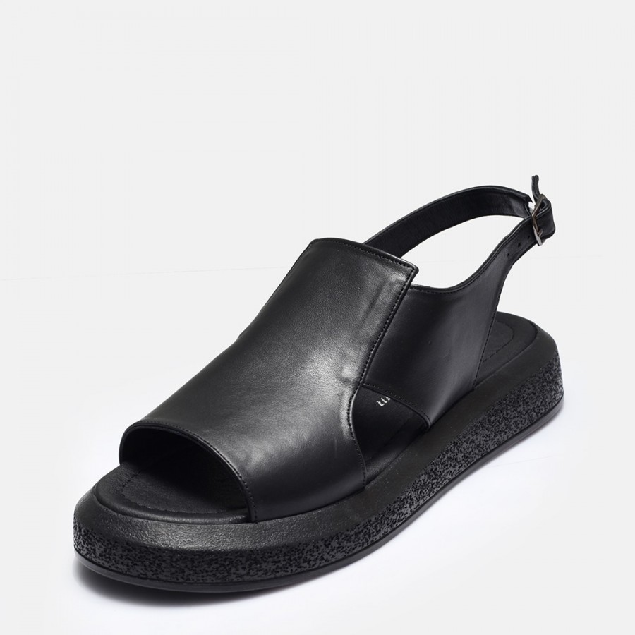 Siyah Hakiki Deri Sandalet