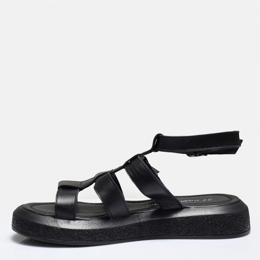 Siyah Hakiki Deri Sandalet