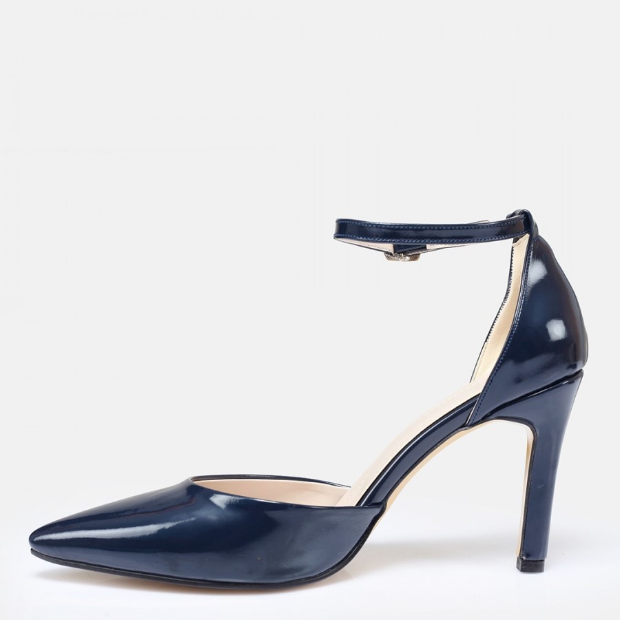 Stiletto Lacivert Rugan Bilekten Kemerli Ayakkabı