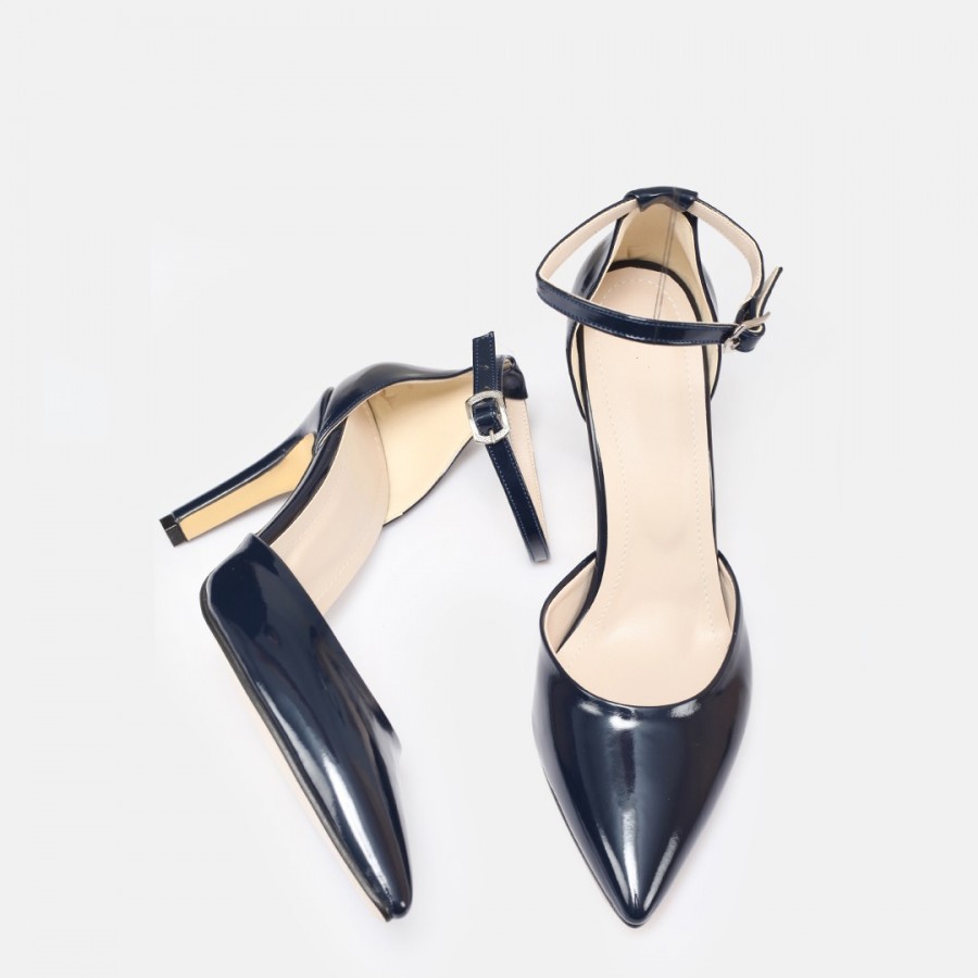 Stiletto Lacivert Rugan Bilekten Kemerli Ayakkabı