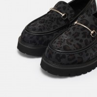 Kalın Tabanlı Loafer Hakiki Deri Siyah Leopar
