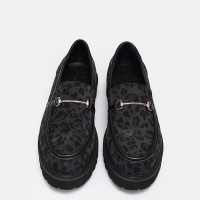 Kalın Tabanlı Loafer Hakiki Deri Siyah Leopar