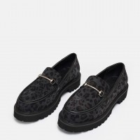 Kalın Tabanlı Loafer Hakiki Deri Siyah Leopar