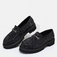 Kalın Tabanlı Loafer Hakiki Deri Siyah Leopar