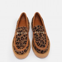 Kalın Tabanlı Loafer Hakiki Deri Taba Leopar