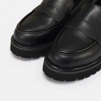 Siyah Kalın Tabanlı Loafer Hakiki Deri