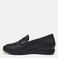 Siyah Hakiki Deri Dolgu Topuk Loafer Ayakkabı
