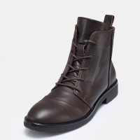 Hakiki Deri Kahverengi Bağcıklı Postal Bot