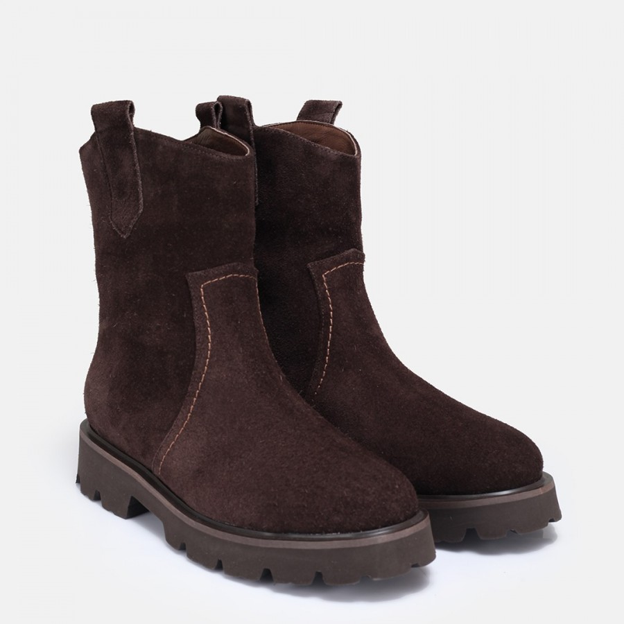 Kahverengi Hakiki Deri Süet Bayan Bot