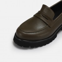 Loafer Haki Renk Ayakkabı Hakiki Deri Kalın Tabanlı