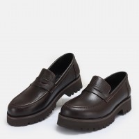 Kalın Tabanlı Loafer Ayakkabı Hakiki Deri Kahverengi