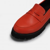 Loafer Ayakkabı Hakiki Deri Kalın Tabanlı Nar Çiçeği