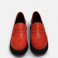 Loafer Ayakkabı Hakiki Deri Kalın Tabanlı Nar Çiçeği
