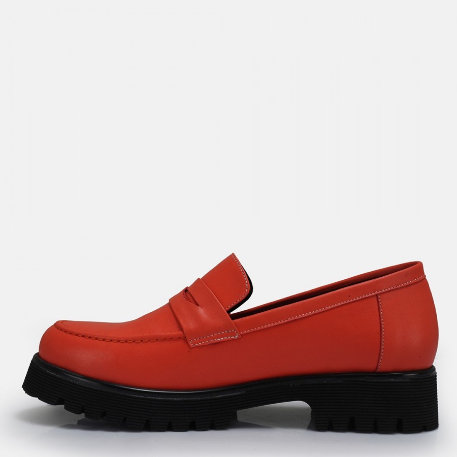 Loafer Ayakkabı Hakiki Deri Kalın Tabanlı Nar Çiçeği
